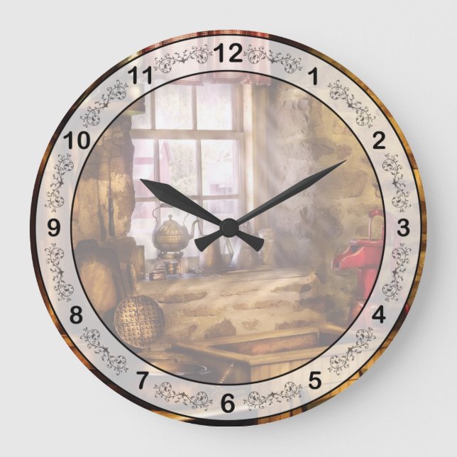 Koch - Sink - Eine ziemlich alte Küche Große Wanduhr (Vorderseite)