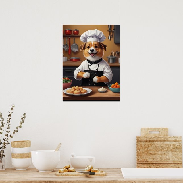 Koch Welpe machen Essen Funny Dog Küche Poster (Küche)
