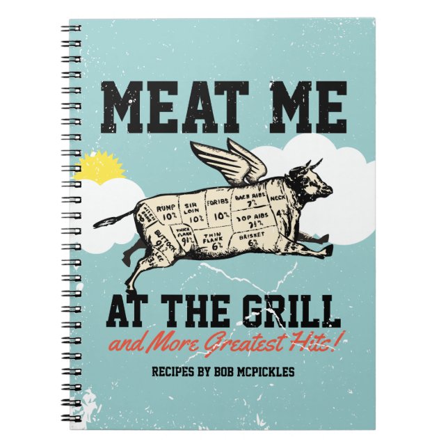 Kochbuch-Kochbuch-Notebook mit Flying Cow-Grill Notizblock (Vorderseite)