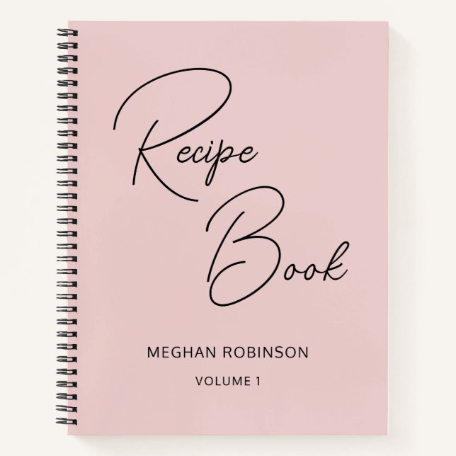 Kochbuch Rezept Blush Pink Girly Monogram Notebook Notizbuch (Vorderseite)