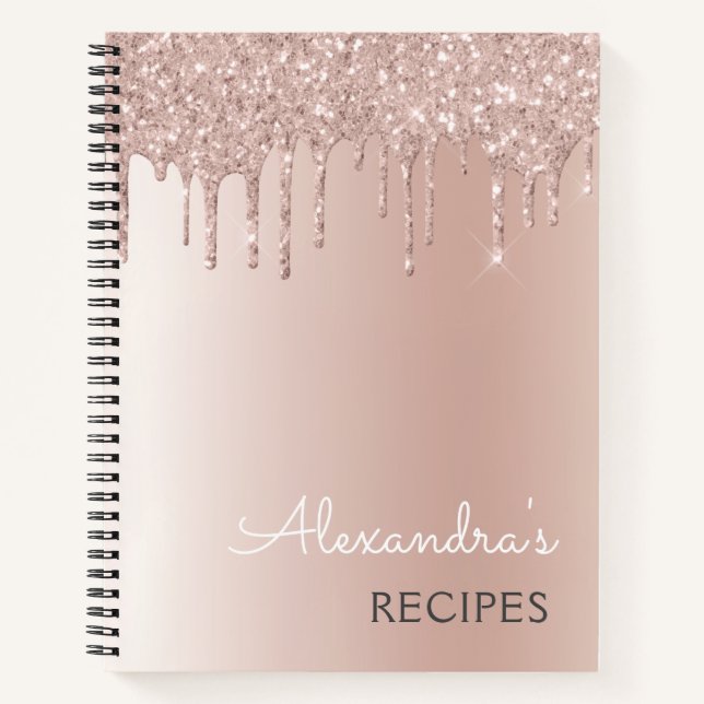Kochbuch Rezept Buch Rose Gold Glitzer Monogram (Vorderseite)