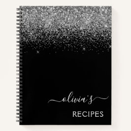 Kochbuch Rezept Silver Black Glitzer Monogram Notizbuch