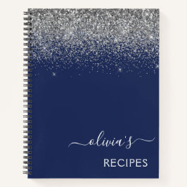 Kochbuch Rezept Silver Navy Blue Glitzer Monogram Notizbuch