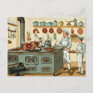 Köche aus der Vintage-Zeit in der Küche Postkarte