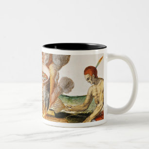 Kochen der Nahrung in einem Terrakotta-Topf Zweifarbige Tasse