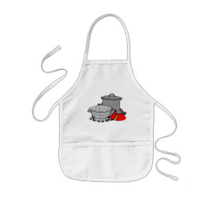 Kochen des Topfes u. des Siebs Kinderschürze