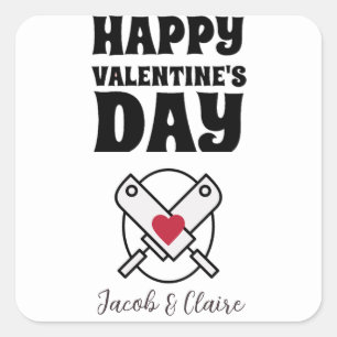 Kochen, Happy valentines Tag personalisieren Name Quadratischer Aufkleber