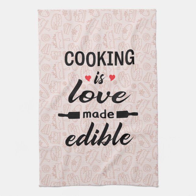Kochen ist ein lustiger Slogan für Liebe Geschirrtuch (Vertikal)