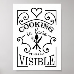 'Kochen ist Liebe, die sichtbar wird' Zitat-Design Poster
