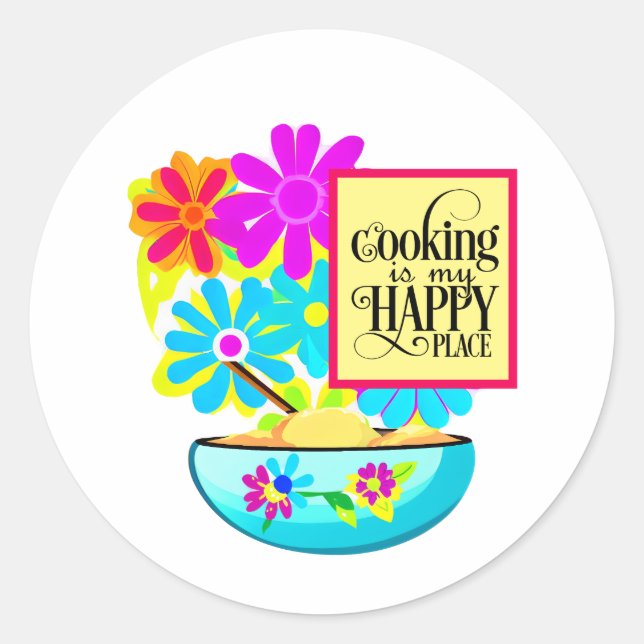 Kochen ist mein Happy Place Floral Sticker (Vorderseite)