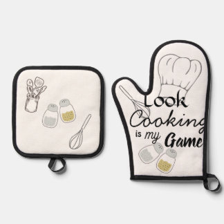 Kochen ist mein Spiel Ofenhandschuh & Topflappen-Set