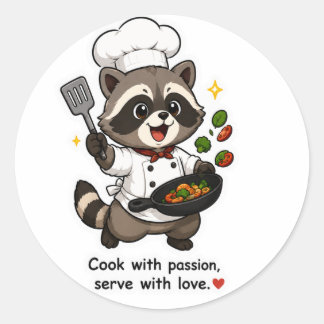 KOCHEN MIT LEIDENSCHAFT SERVIEREN MIT LIEBE CHEF W RUNDER AUFKLEBER
