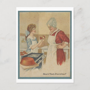 Kochen mit Oma 1920 Illustration des Backens Postkarte