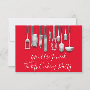 Kochen Party Koch Küche Weiß Grau Rot Einladung