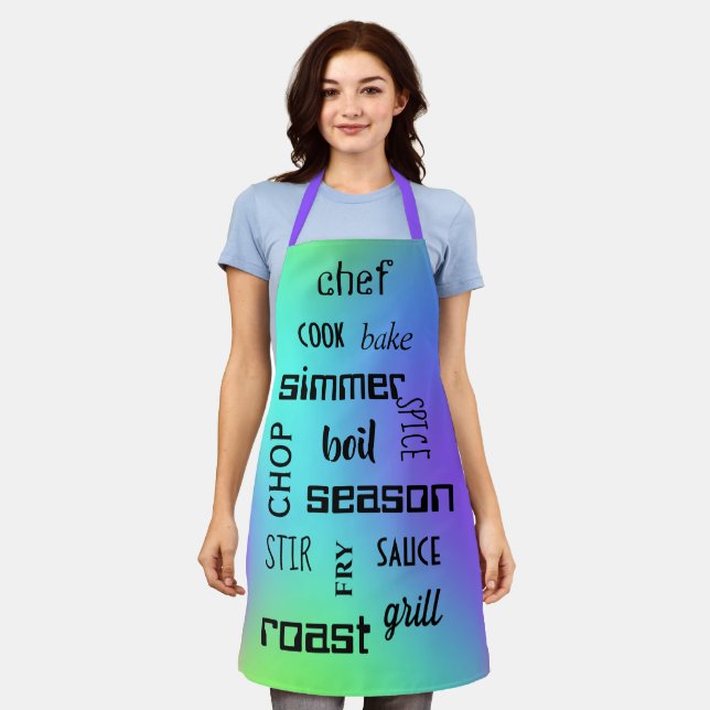 Kochen Worte farbenfrohe Schürze (Getragen)