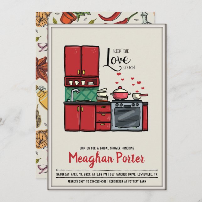 Kochgedankliches Brautparty Einladung (Vorne/Hinten)