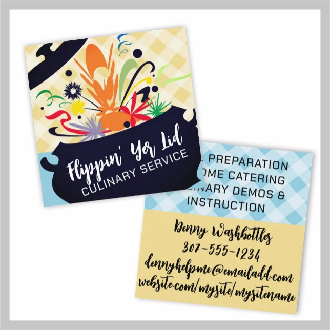 Kochkanne platzende Aromen Koch Catering kulinaris Quadratische Visitenkarte (Von Creator hochgeladen)