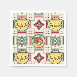 Kochmuster mit gelben Teekannen aus den 40er Jahre Serviette