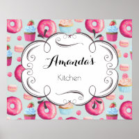 Kochnische mit Donuts Macarons und Cupcakes