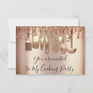 Kochparty Chef Küche Roségold Tropfen Metall Einladung
