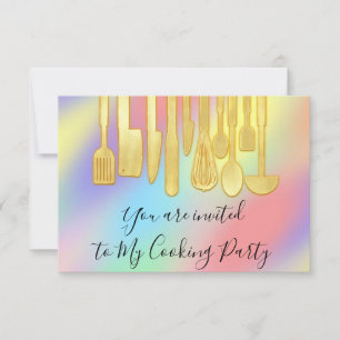 Kochparty Chef Küchen Holografie Pastell Einladung