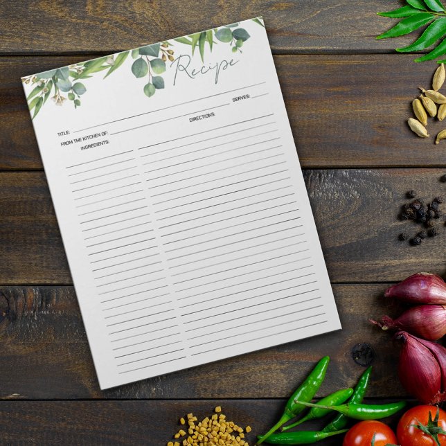 Kochrezepte Wasserfarbene Blätter Notepad Notizblock (Von Creator hochgeladen)