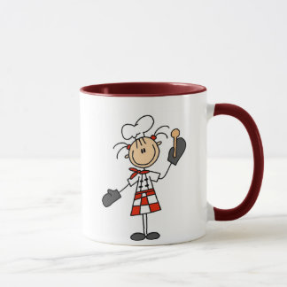 Kochs-Mädchen mit der hölzernen Löffel-Tasse Tasse