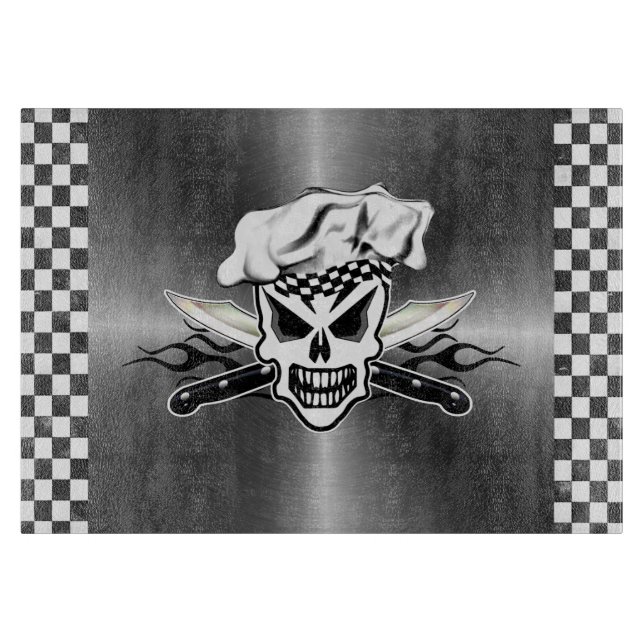 Kochs-Schädel und lodernde Kochs-Messer 2 Schneidebrett (Vorderseite)