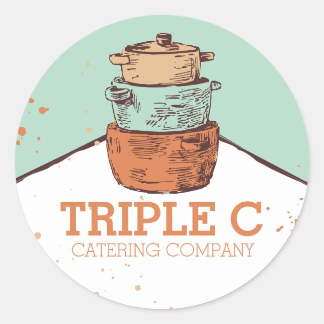 Kochtöpfe mit Retro-Stack, Küchenchef Runder Aufkleber (Vorderseite)