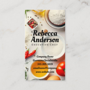 Kochzutaten auf weißem Tisch   Koch Visitenkarte