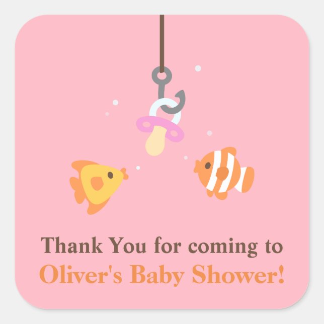 Köderfischen Baby Dusche Rosa Danke Stickers (Vorderseite)