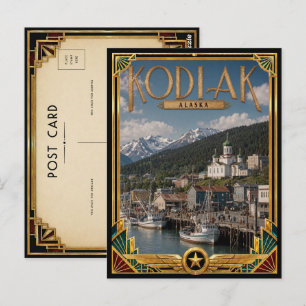 Kodiak Alaska Vintage Art Deco Golden Age Postkarte