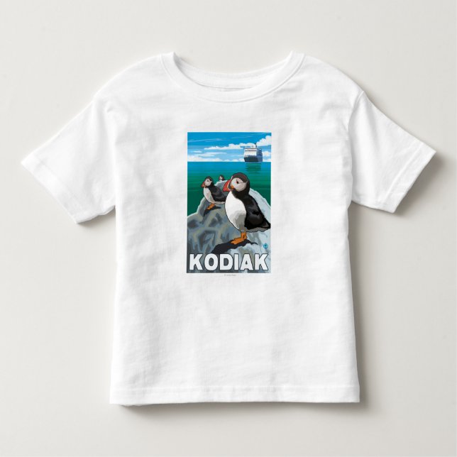 Kodiak, AlaskaPuffins und alaskisches Kreuzschiff Kleinkind T-shirt (Vorderseite)
