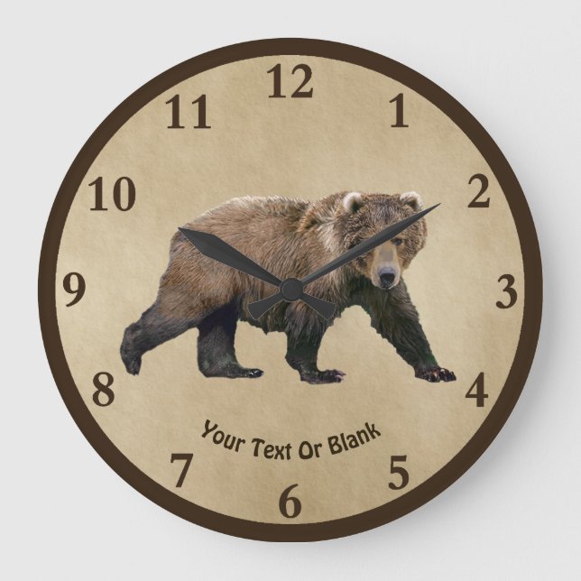 Kodiak-Bär auf altem Papier Große Wanduhr (Vorderseite)