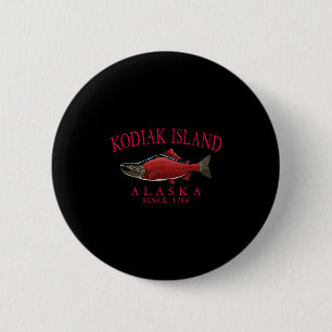 Kodiak Island Alaska Lachs Seit 1784 Gebogener Rot Button