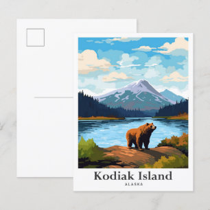 Kodiak Island Alaska Reiseporträt-Illustration Postkarte