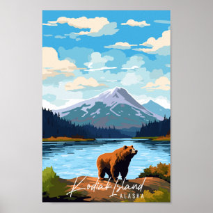 Kodiak Island Alaska Vintage-Reise-Abbildung Poster
