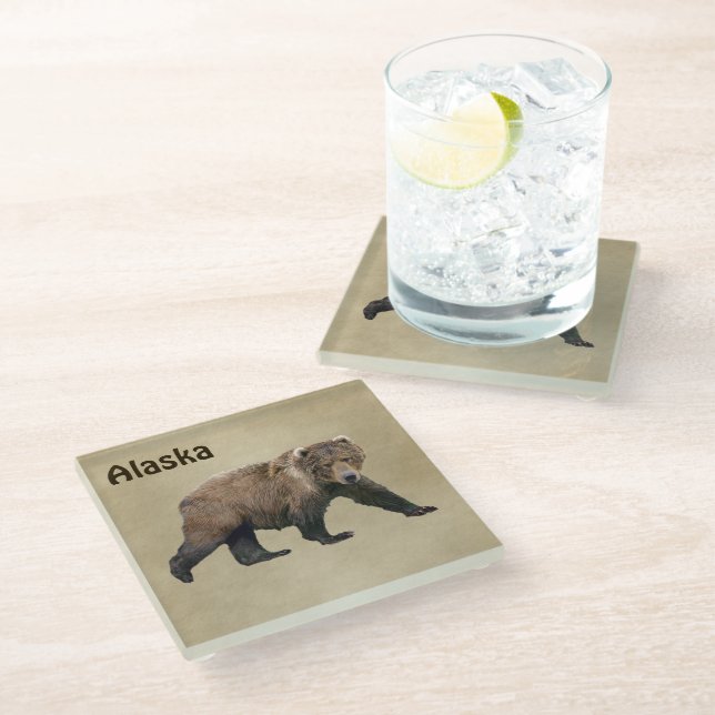 Kodiakbär Glasuntersetzer (Schrägansicht)