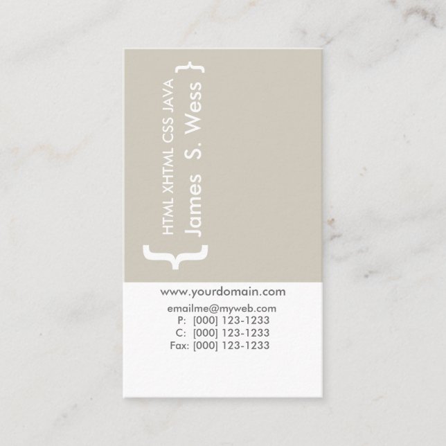 Kodierer minimaler CSS-Computerprogrammierer Visitenkarte (Vorderseite)