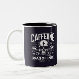 Koffein & Benzin - Vintager Schädel & Kolben Zweifarbige Tasse
