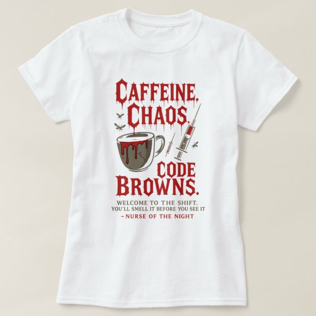 Koffein, Chaos & Code Browns Sonnenuntergang T-Shirt (Design vorne)