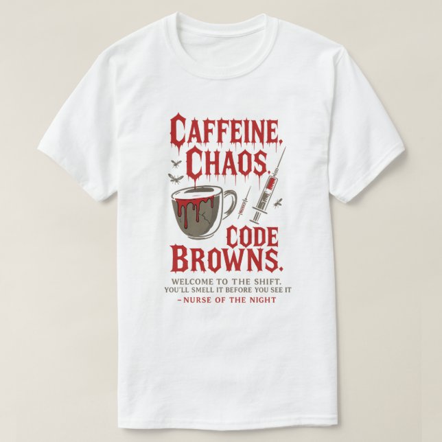Koffein, Chaos & Code Browns Sonnenuntergang T-Shirt (Design vorne)