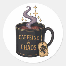 Koffein und Chaos Runder Aufkleber