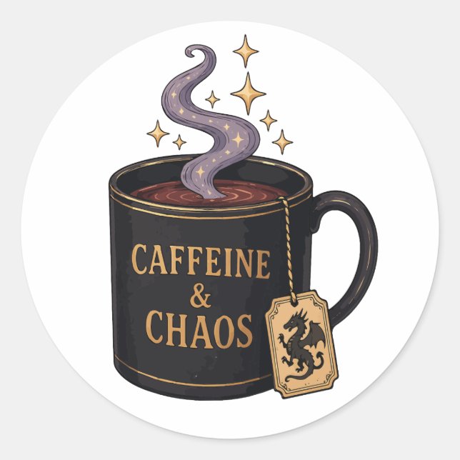 Koffein und Chaos Runder Aufkleber (Vorderseite)