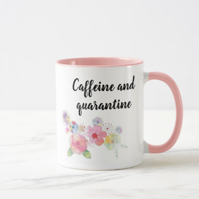 Koffein und Quarantäne Wasserfarben - Blütenrosa Tasse (Rechts)