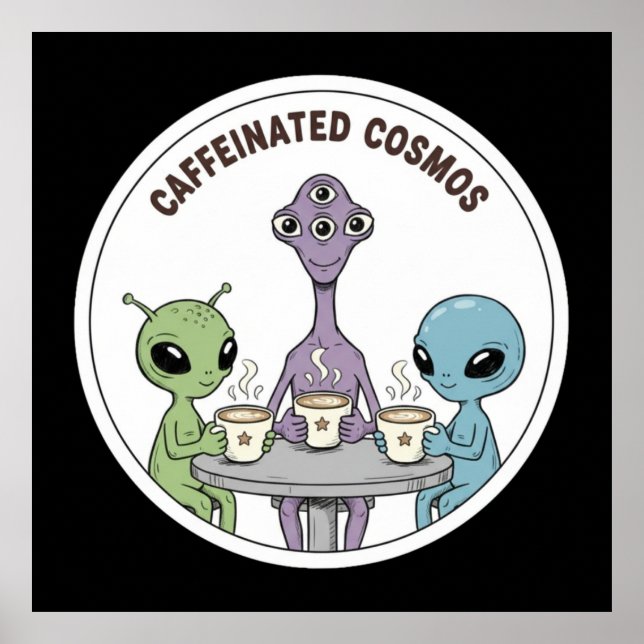 Koffeinhaltiger Kosmos Süße Lustige Alien-Kaffee Poster (Vorne)