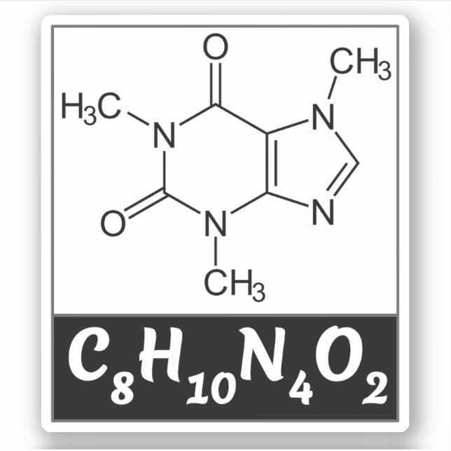 Koffeinmolekül (Chemische Formel C8H10N4O2) Aufkleber (Vorderseite)