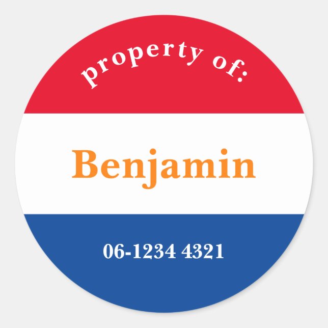 koffer sticker rood wit blauw met naam (Vorderseite)