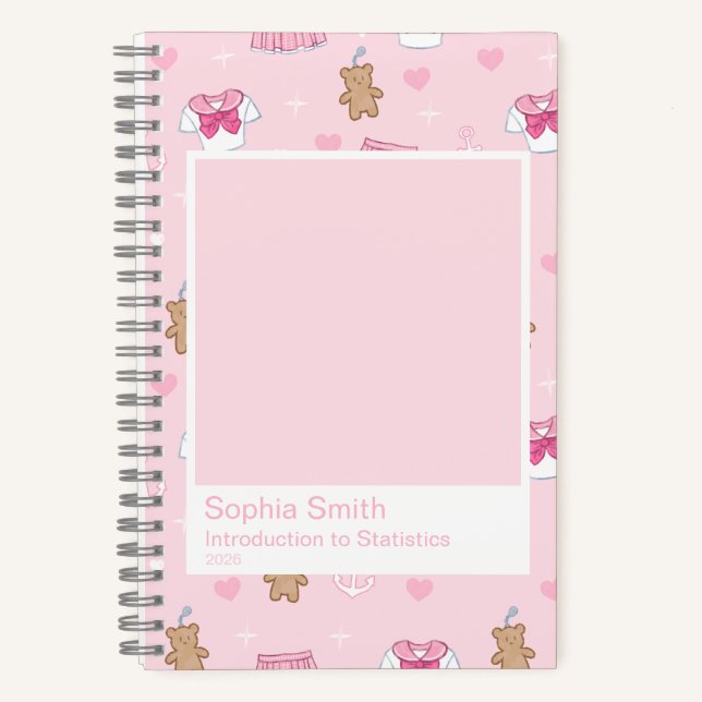 Kogal-Inspired Pink Hearts & Teddy Bear Keychains Notizbuch (Vorderseite)