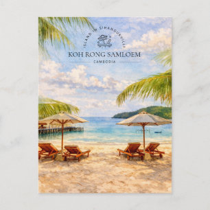 Koh Rong Samloem Kambodscha, Wasserfarbe Naturlieb Feiertagspostkarte